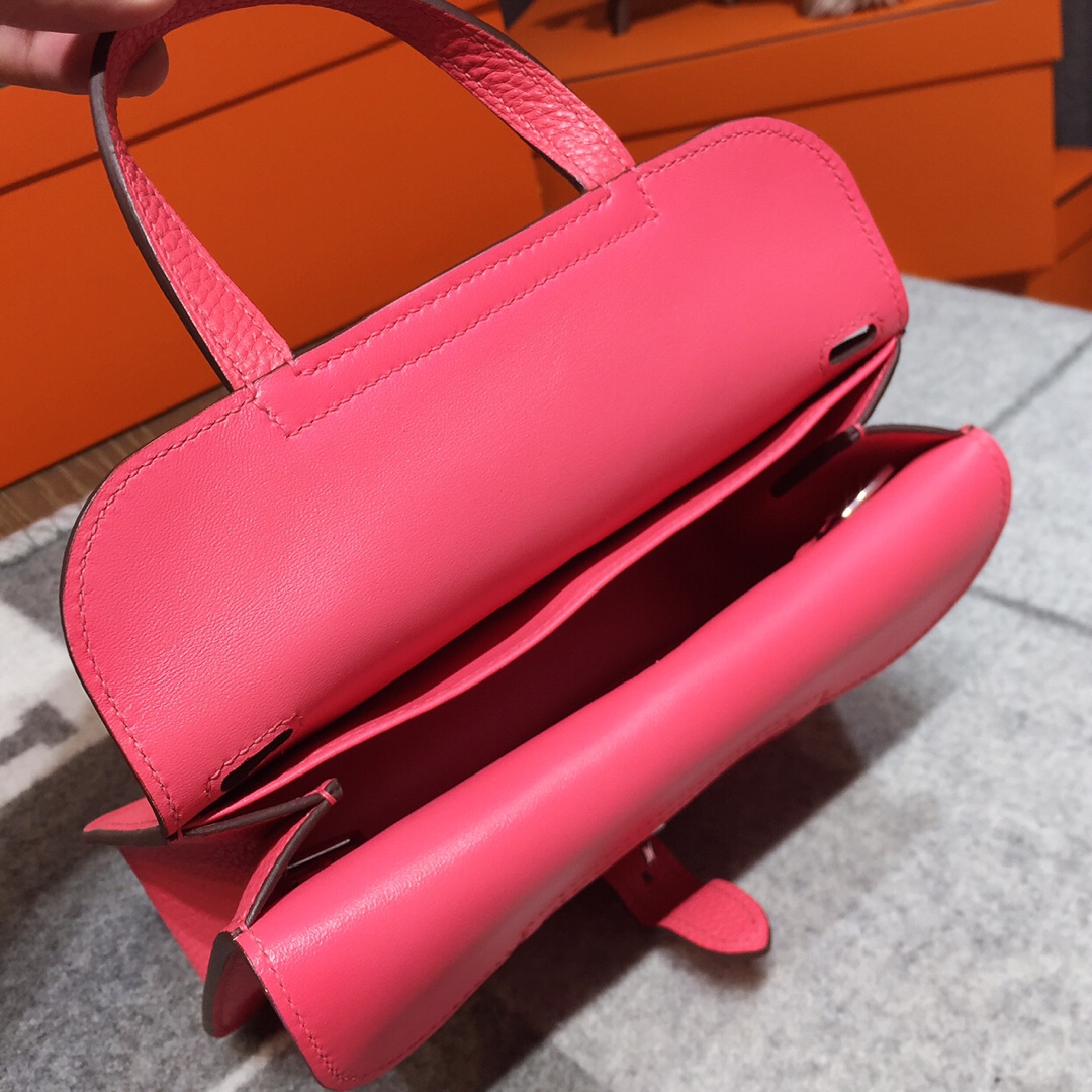 에르메스 미니 할잔백22 립스틱 핑크 은장 끌레망스 가죽